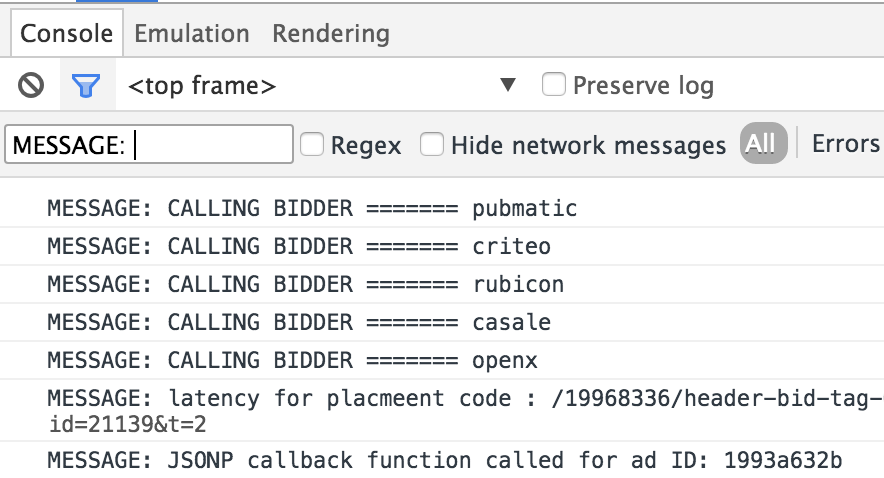 Prebid.js message log Prebid.js message log